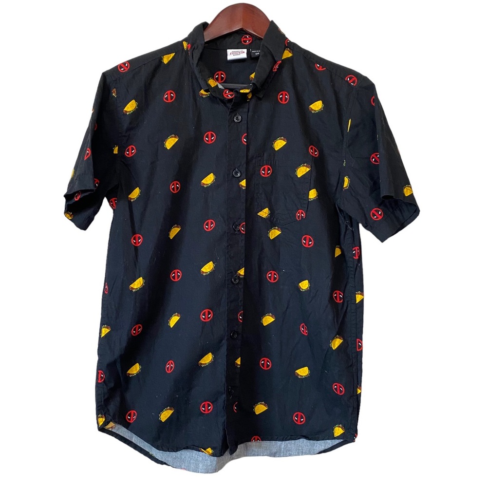 Marvel Deadpool Taco Graphic Button Down Shirt Size Small